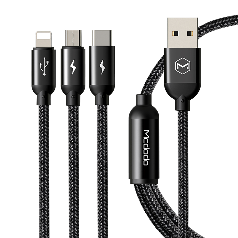 Mcdodo kabel USB Atom 3w1 micro/8-pin/typ-C czarny 1,2m CA-3351 / 2