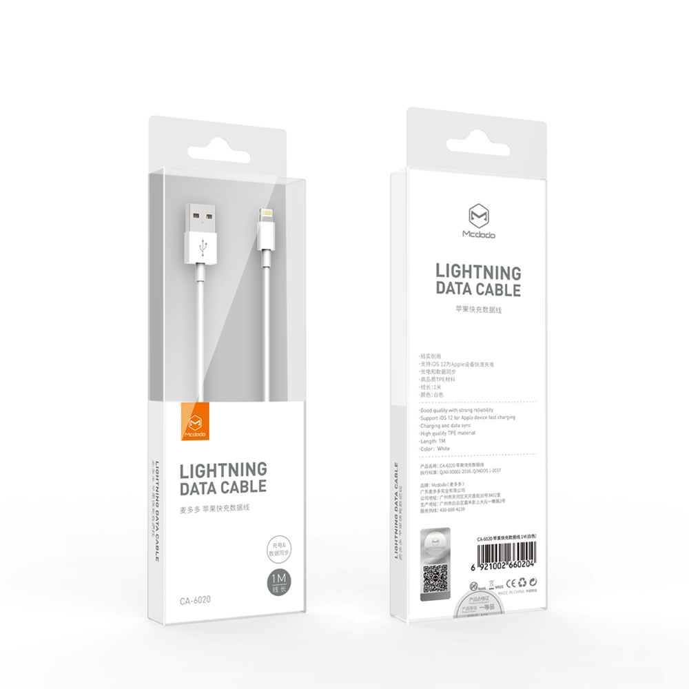 Mcdodo kabel USB Element (USB - Lightning) bia�y 1m 2A CA-6020 / 6