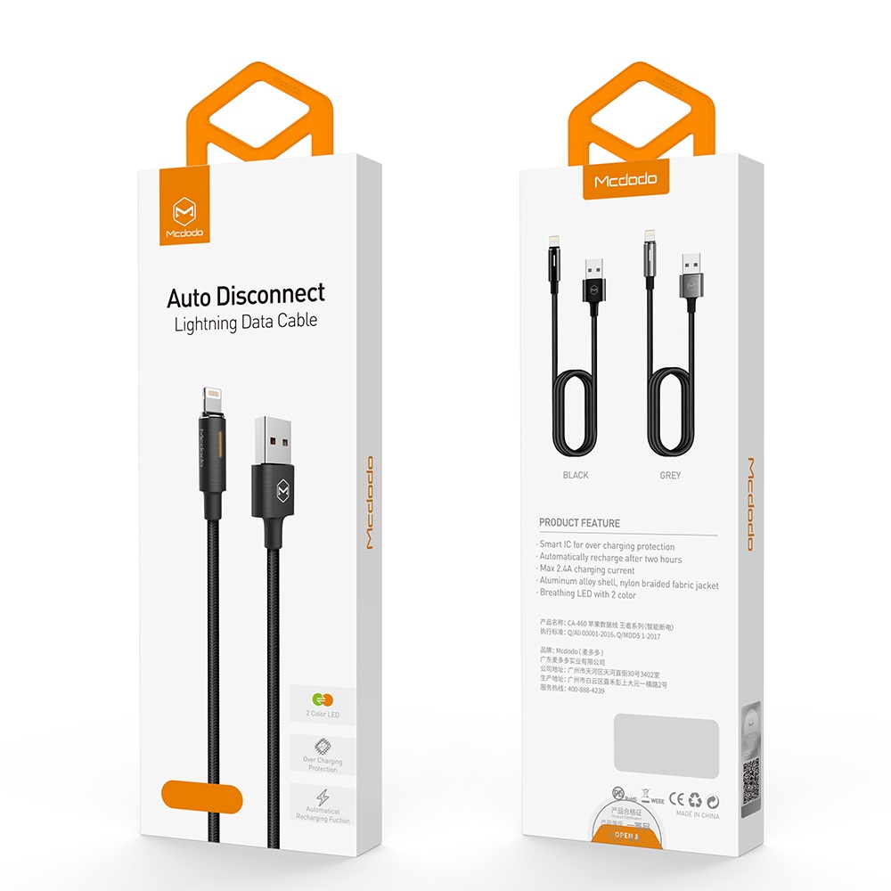 Mcdodo kabel USB King 8-pin czarny 1,8m z automatycznym wy��czaniem CA-4602 / 8