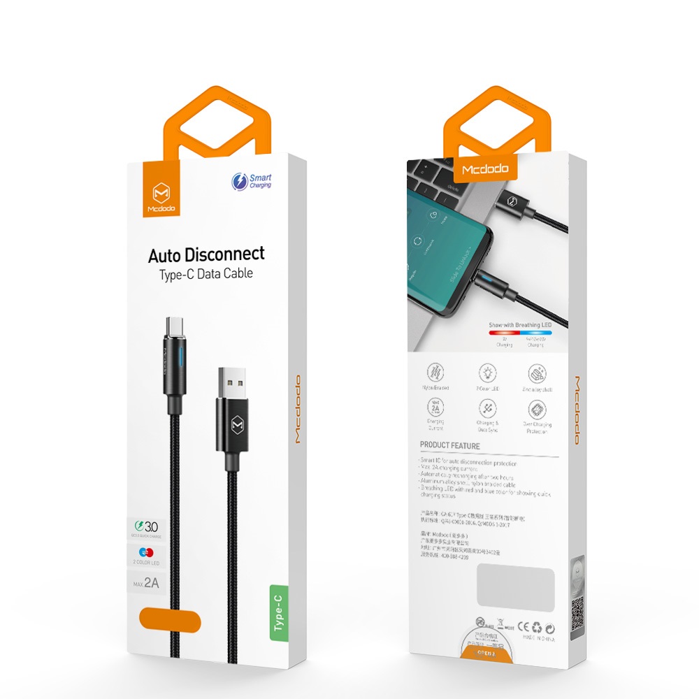 Mcdodo kabel USB King typ-C czarny 1,5m z automatycznym wy��czaniem CA-6171 / 9