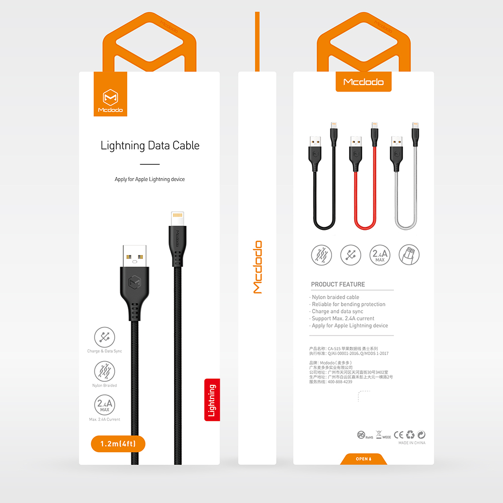 Mcdodo kabel USB Warrior 8-pin czarny 1,2m CA-5150 / 8