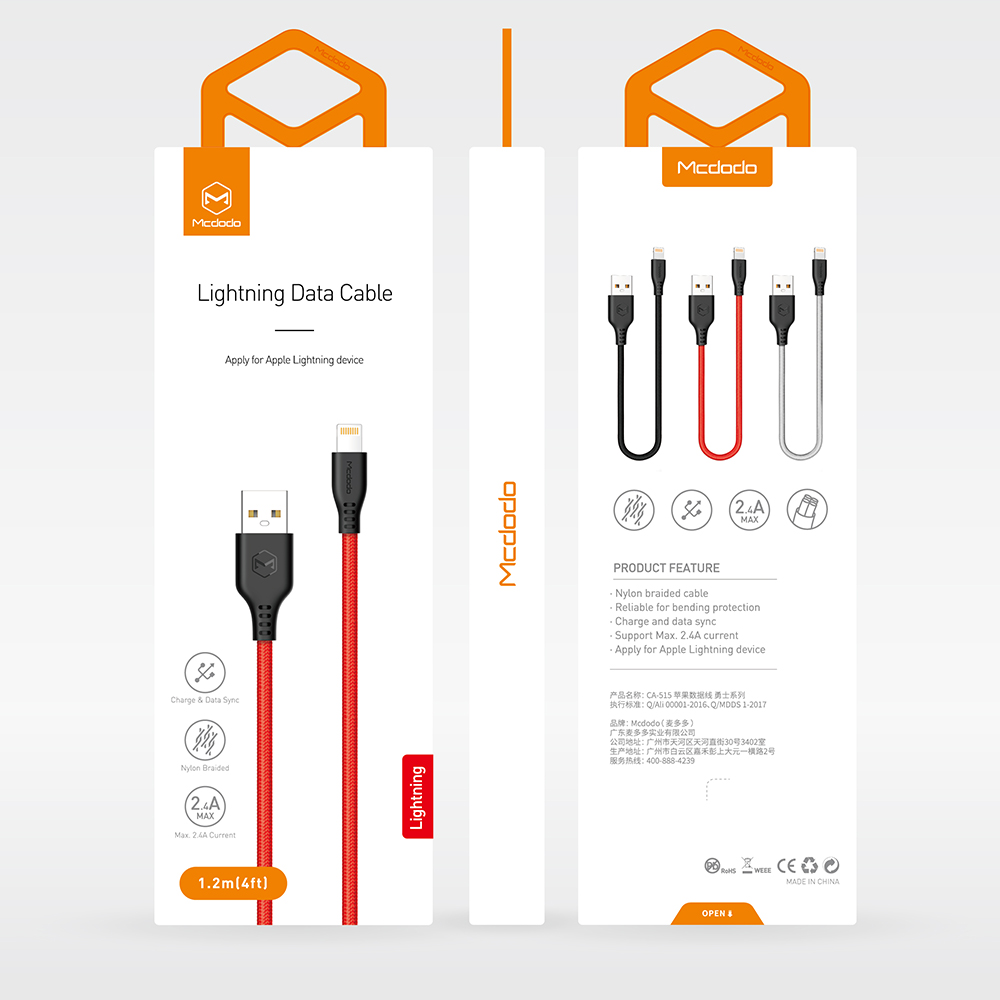 Mcdodo kabel USB Warrior 8-pin czerwony 1,2m CA-5152 / 8