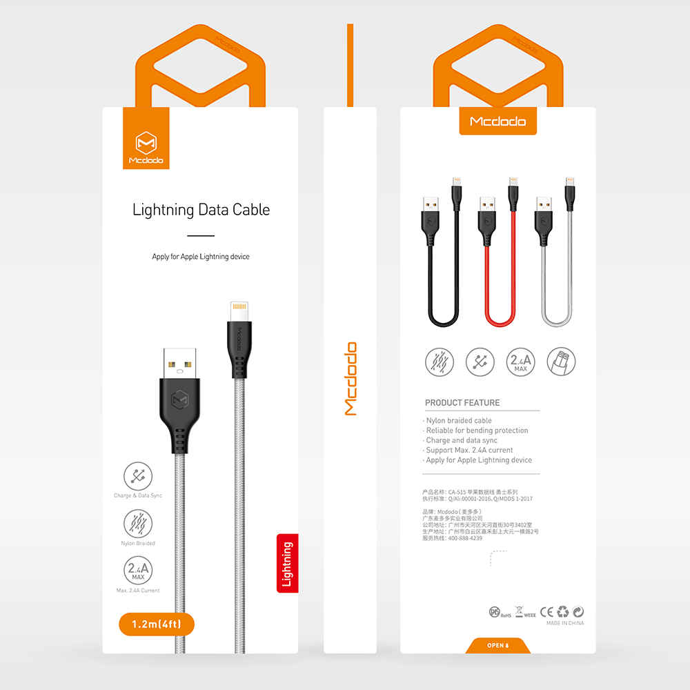 Mcdodo kabel USB Warrior 8-pin szary 1,2m CA-5151 / 8