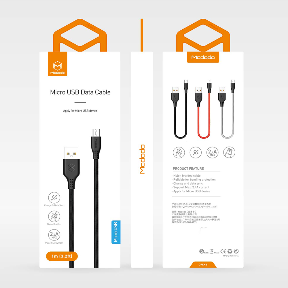 Mcdodo kabel USB Warrior micro czarny 1m CA-5160 / 7