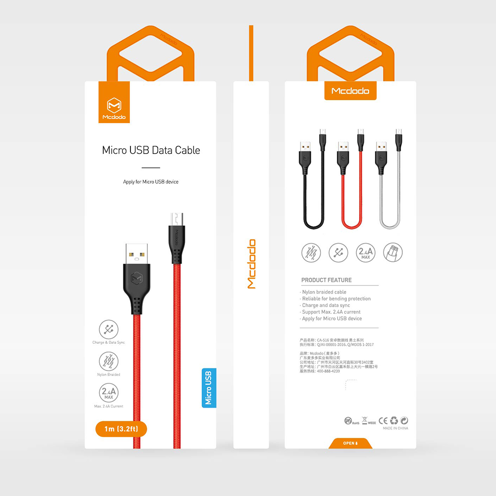 Mcdodo kabel USB Warrior micro czerwony 1m CA-5162 / 7