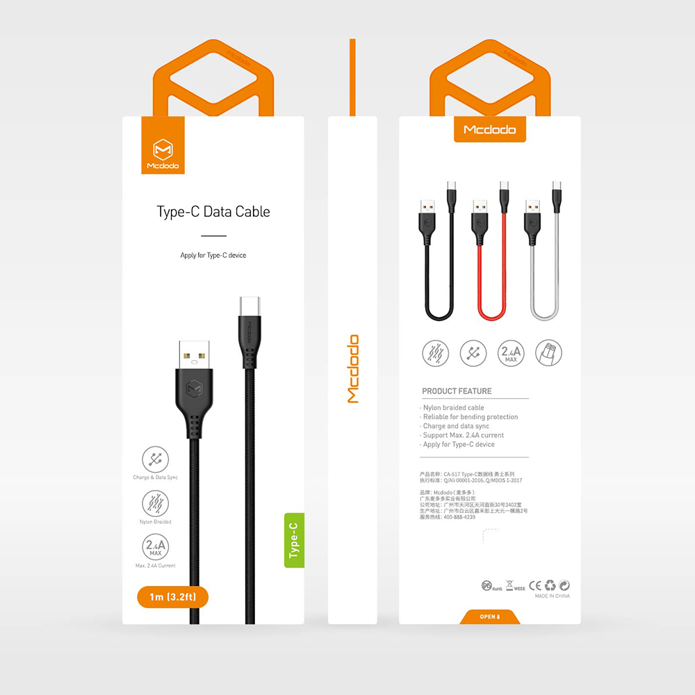 Mcdodo kabel USB Warrior typ-C czarny 1m CA-5170 / 8