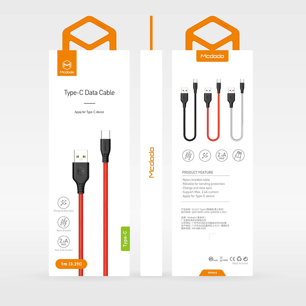 Mcdodo kabel USB Warrior typ-C czerwony 1m CA-5172 / 8