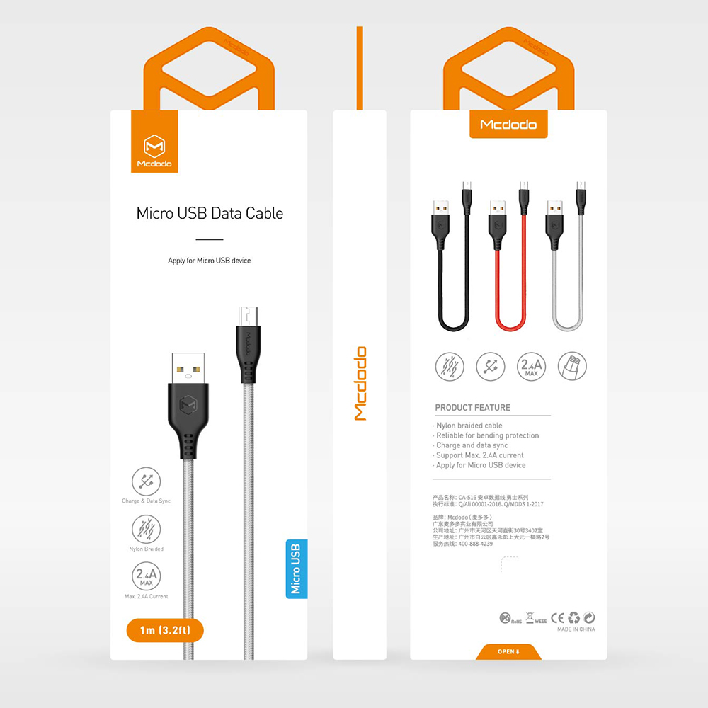 Mcdodo kabel USB Warrior typ-C szary 1m CA-5171 / 8