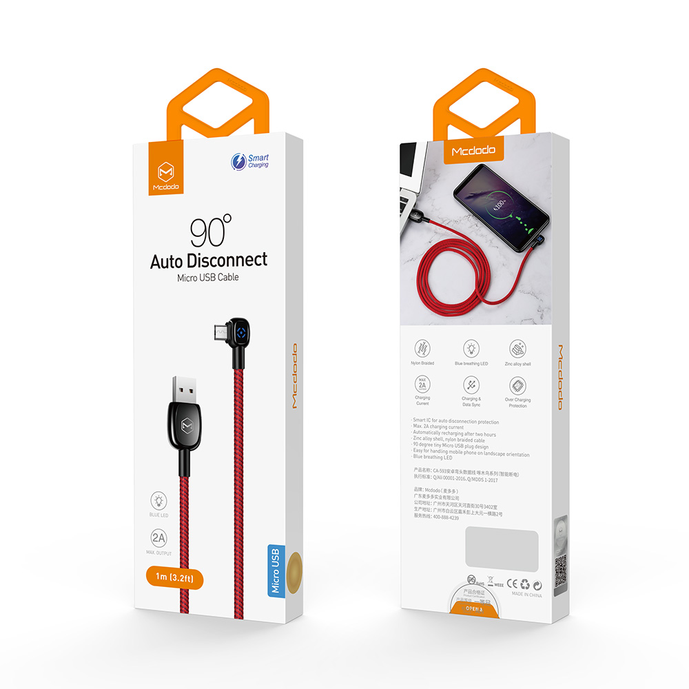 Mcdodo kabel Woodpecker USB - microUSB 1,0 m czerwony z automatycznym wy��czaniem CA-5931 / 8