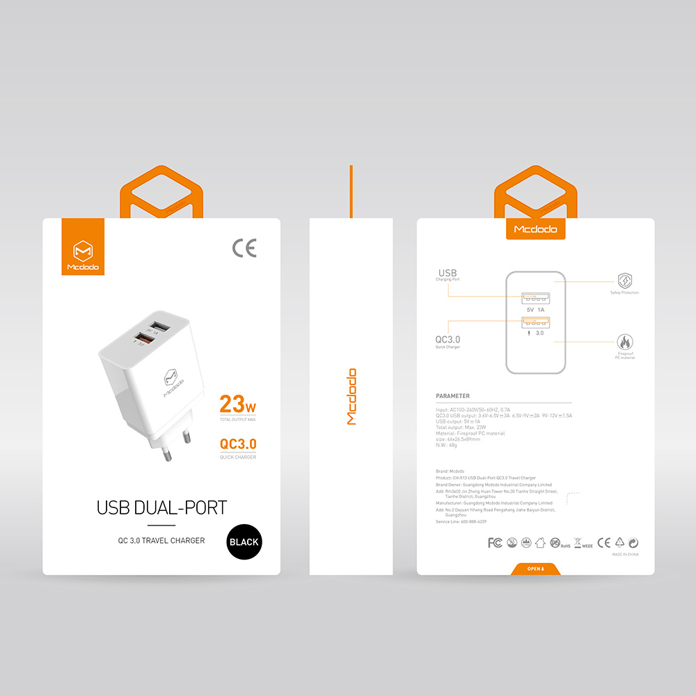 Mcdodo �adowarka sieciowa Quick 2USB QC 3.0 czarna 18W CH-5131 / 8