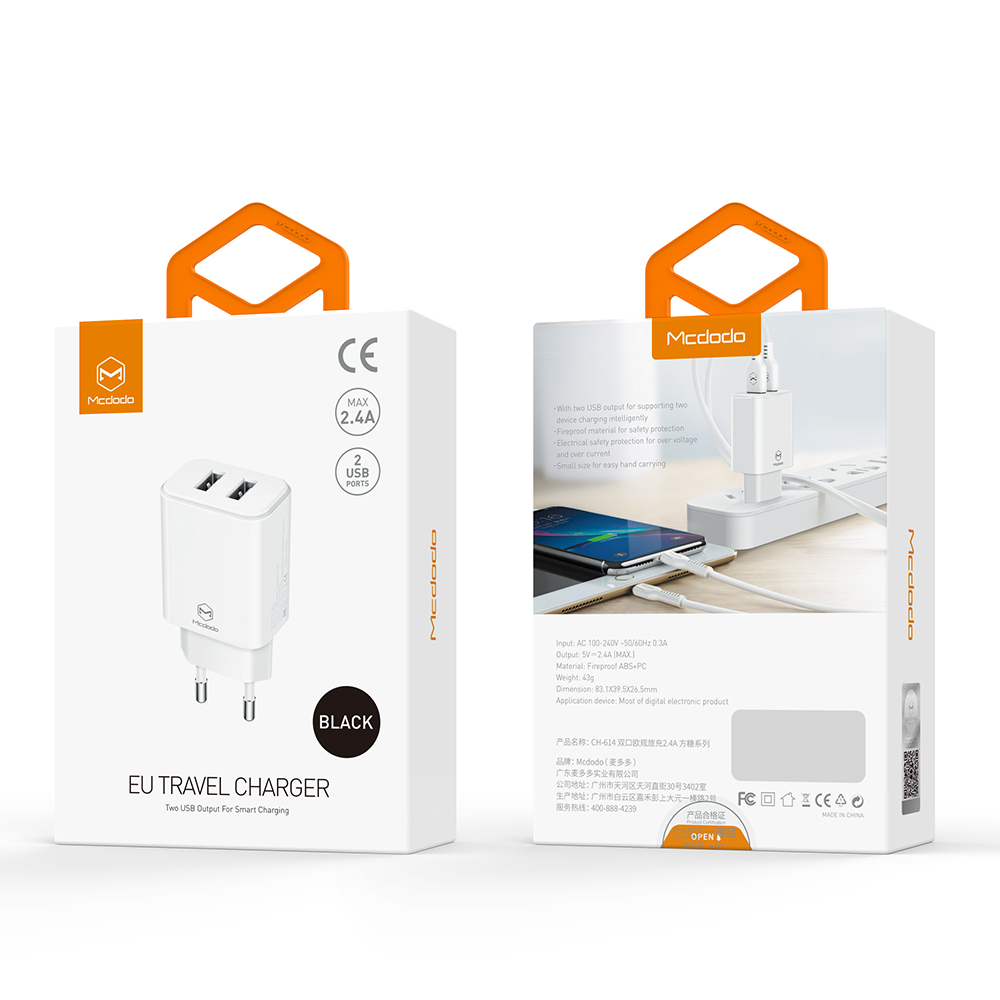 Mcdodo �adowarka sieciowa Suger 2USB bia�a 2,4A CH-6140 / 9