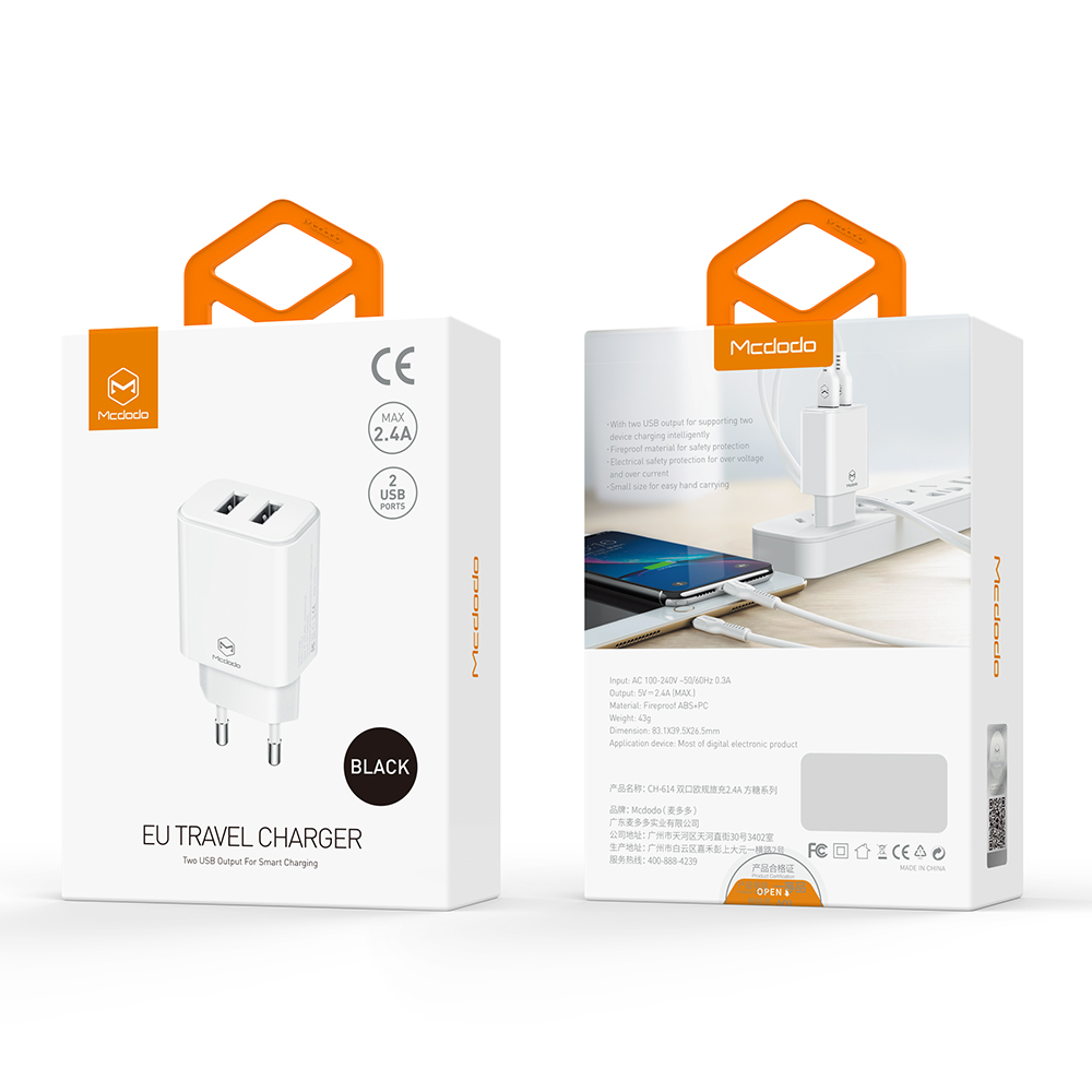 Mcdodo �adowarka sieciowa Suger 2USB czarna 2,4A CH-6141 / 9