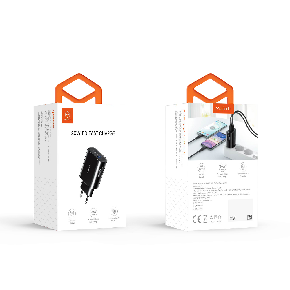 Mcdodo �adowarka sieciowa Tesla 2USB QC 3.0/ PD USB-C czarna 20W CH-8411 / 2