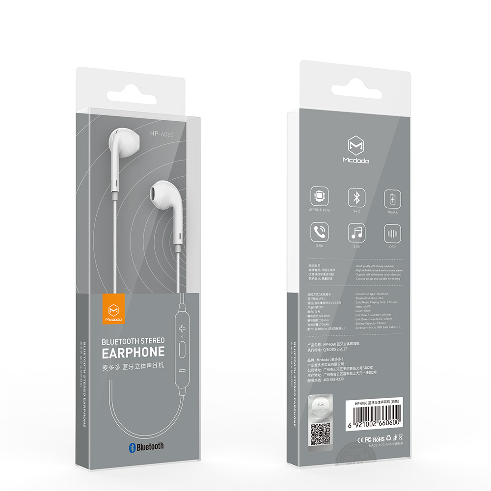 Mcdodo s�uchawki Bluetooth Element bia�e HP-6060 / 8