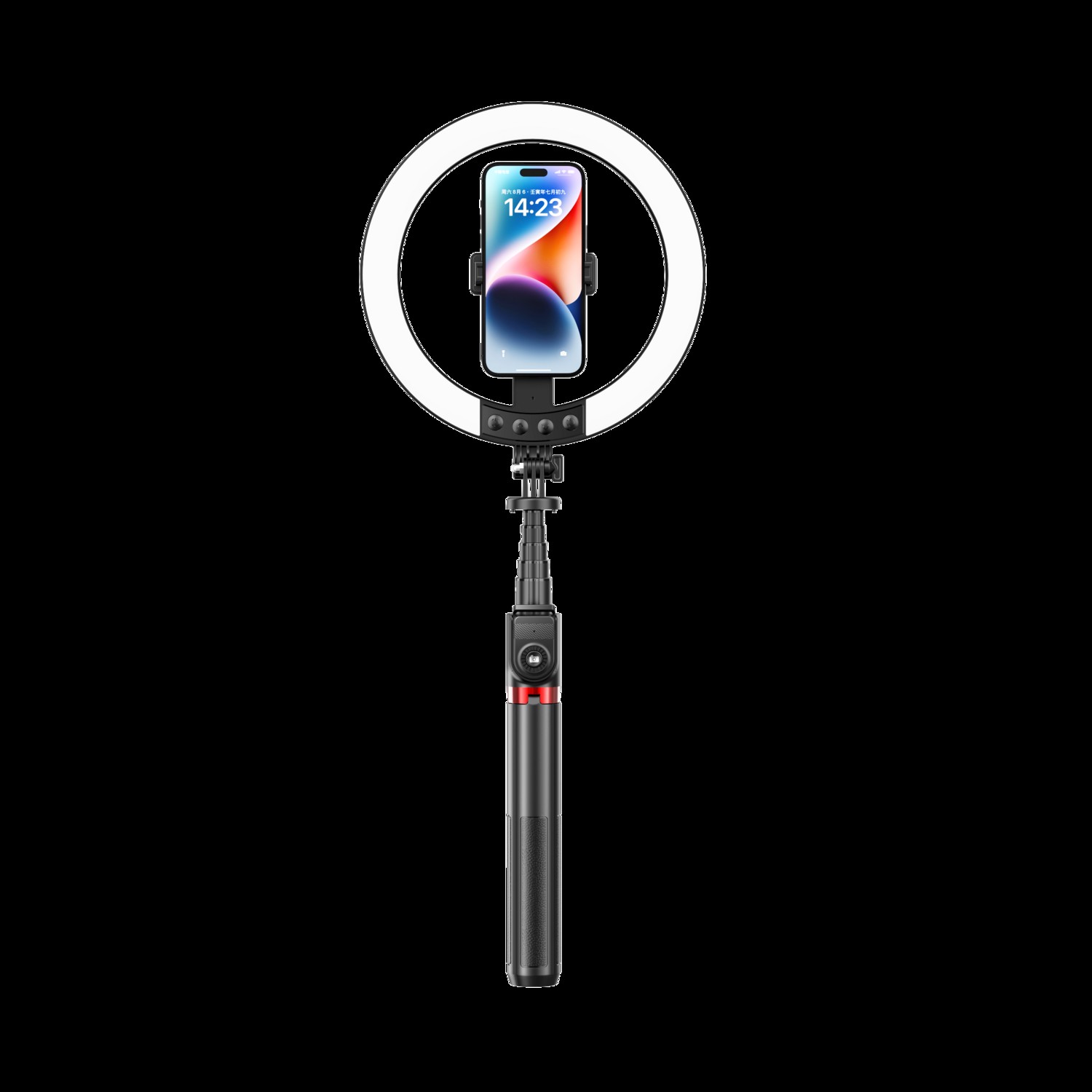 Mocna Lampa Pier�cieniowa Selfie Stick Ring 25cm RGB LED Kijek Statyw 230cm czarny Realme GT Neo 3T 5G / 4
