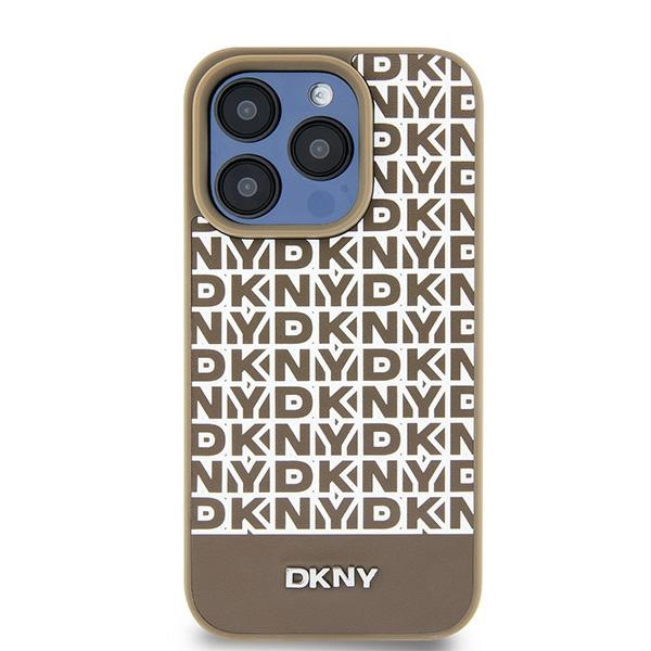 Nak�adka DKNY br�zowa HC Magsafe pu repeat pattern w bottom stripe Apple iPhone 15