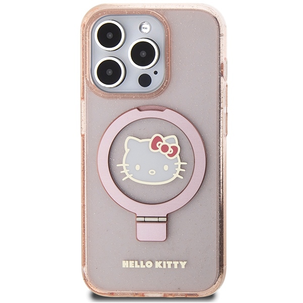 Nak�adka Hello Kitty r�owy hardcase Ring Stand Glitter Electrop Logo MagSafe Apple iPhone 15 Pro / 3