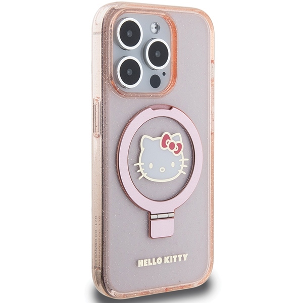 Nak�adka Hello Kitty r�owy hardcase Ring Stand Glitter Electrop Logo MagSafe Apple iPhone 15 Pro / 4