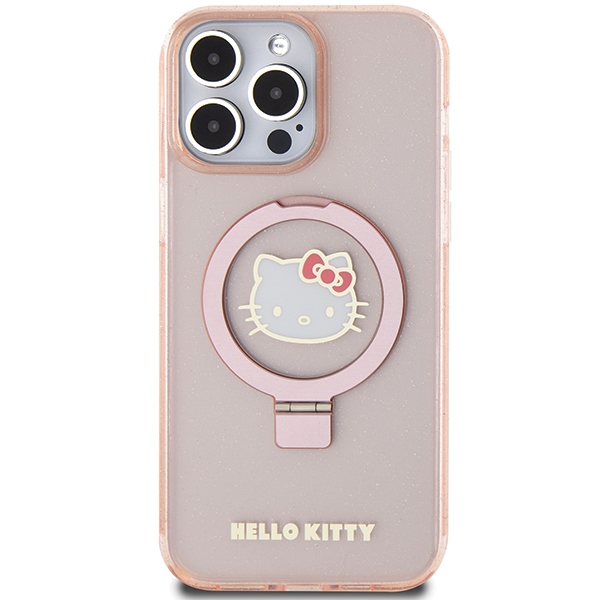 Nak�adka Hello Kitty r�owy hardcase Ring Stand Glitter Electrop Logo MagSafe Apple iPhone 15 Pro / 3