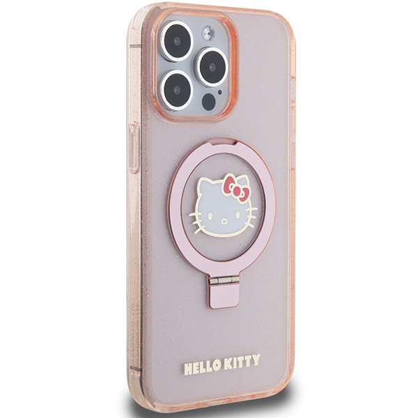 Nak�adka Hello Kitty r�owy hardcase Ring Stand Glitter Electrop Logo MagSafe Apple iPhone 15 Pro / 4