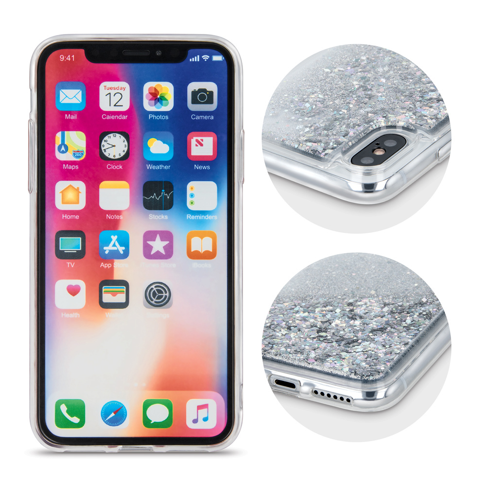 Nakadka Liquid Sparkle TPU srebrna Apple iPhone 9 / 5