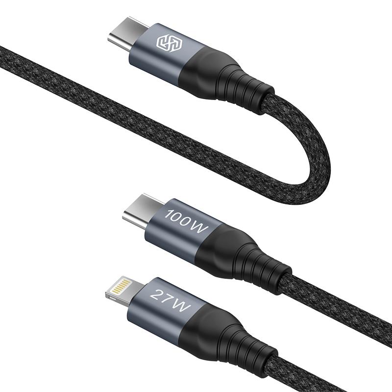 NILLKIN DATA CABLE DUALPOWER 2w1 TYPE C PD 3.0 100W+LIGHTNING PD27W,BLACK / 2