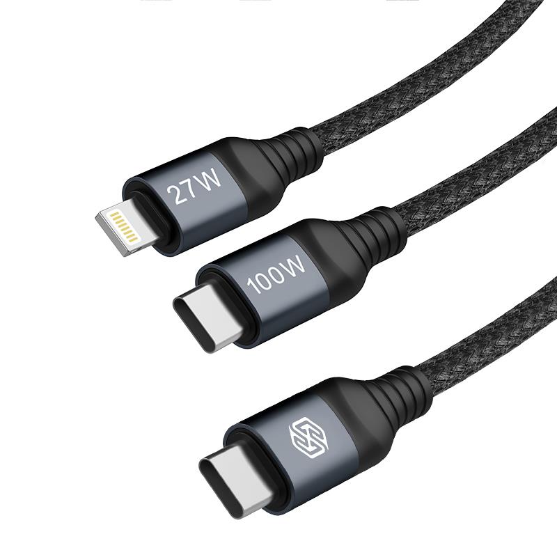 NILLKIN DATA CABLE DUALPOWER 2w1 TYPE C PD 3.0 100W+LIGHTNING PD27W,BLACK / 3