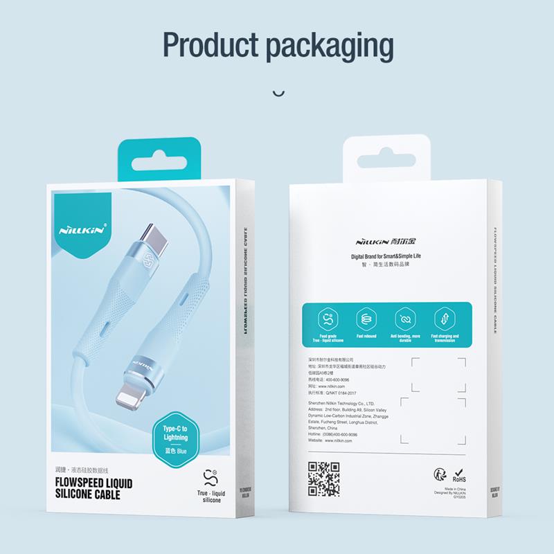 NILLKIN DATA CABLE FLOWSPEED SILICON TYPE C-LIGHTNING PD 27W, BLUE / NIEBIESK / 6