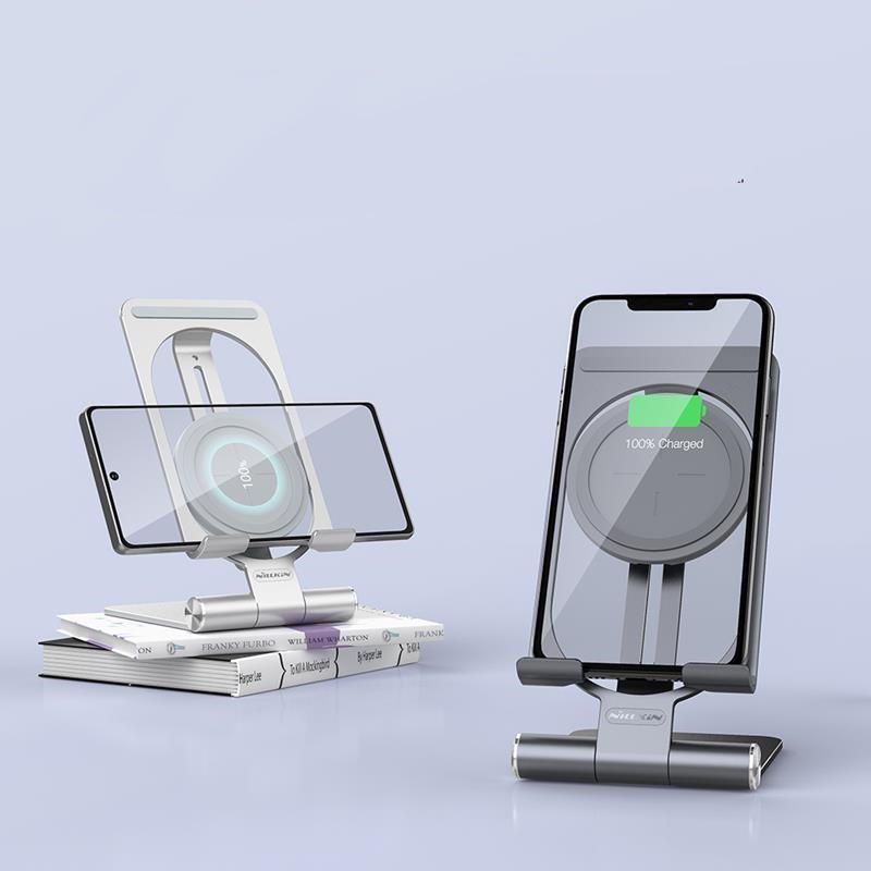 NILLKIN POWER HOLD MINI STAND 15W FAST WIRELESS CHARGER, GRAY / SZARY / 4