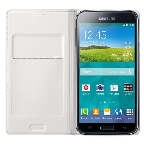 Oryginalne etui SAMSUNG GALAXY S5 Perforowana skra Flip Cover biae TTT Samsung Galaxy S5 / 3