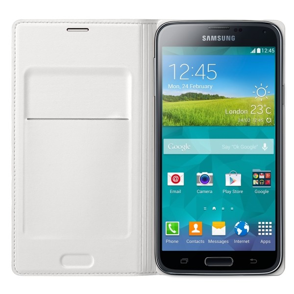 Oryginalne etui SAMSUNG GALAXY S5 Perforowana sk�ra Flip Cover bia�e TTT Samsung Galaxy S5 / 3