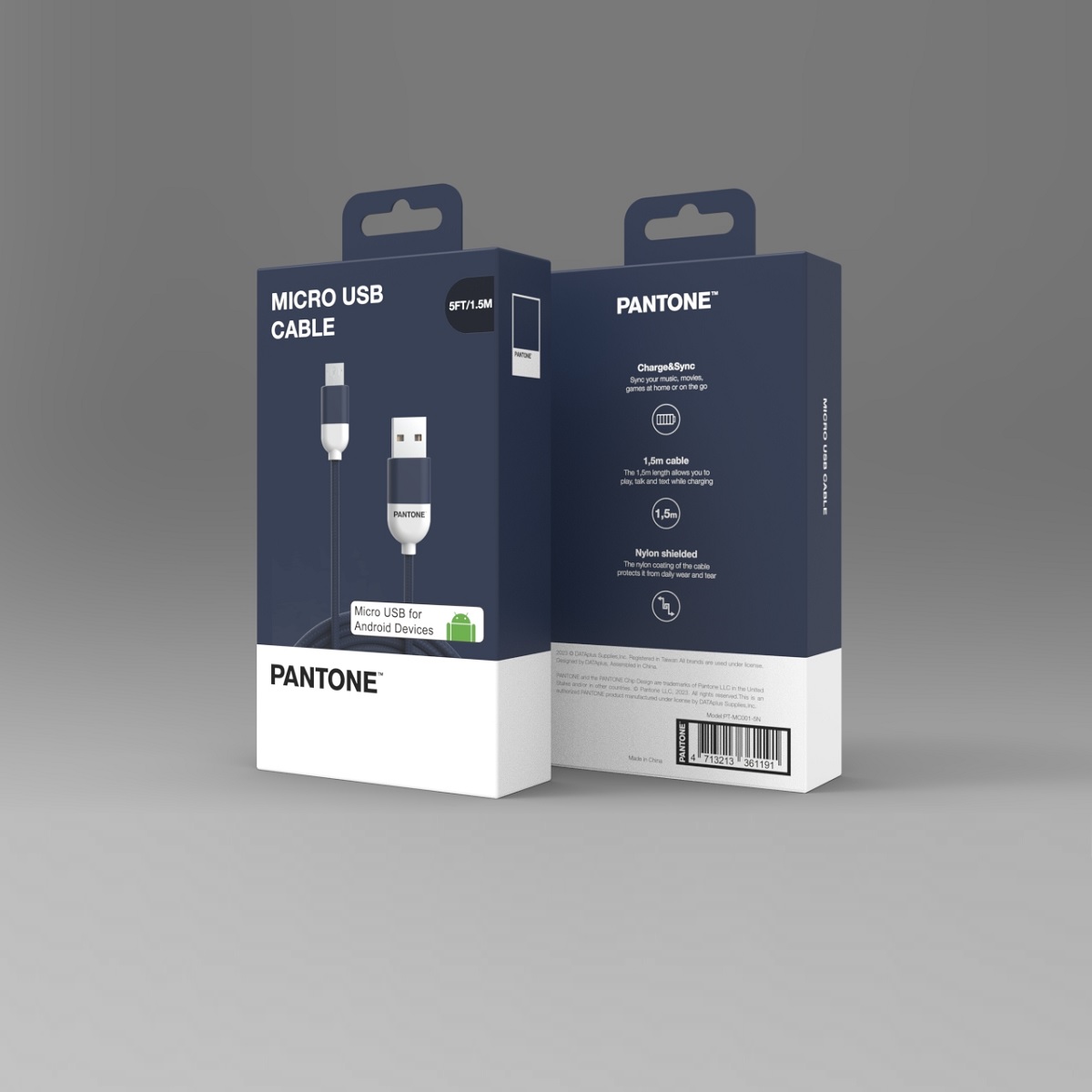 PANTONE kabel USB - microUSB 1,5m 2,4A PT-MC001-5 Navy 2380C / 2