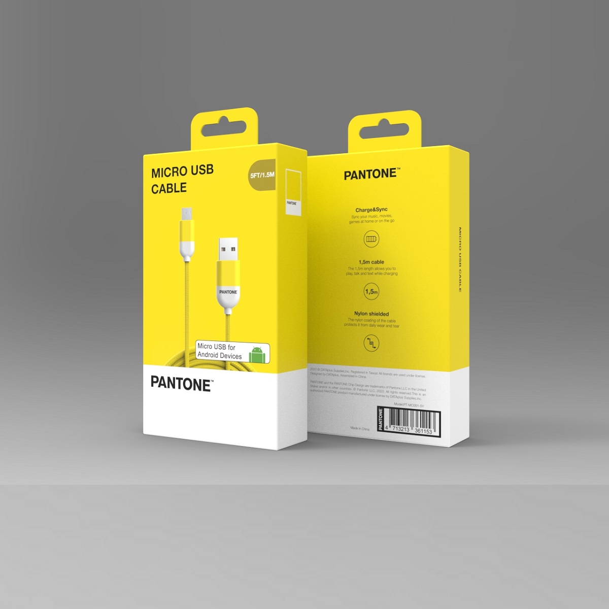 PANTONE kabel USB - microUSB 1,5m 2,4A PT-MC001-5 Yellow 102C / 2
