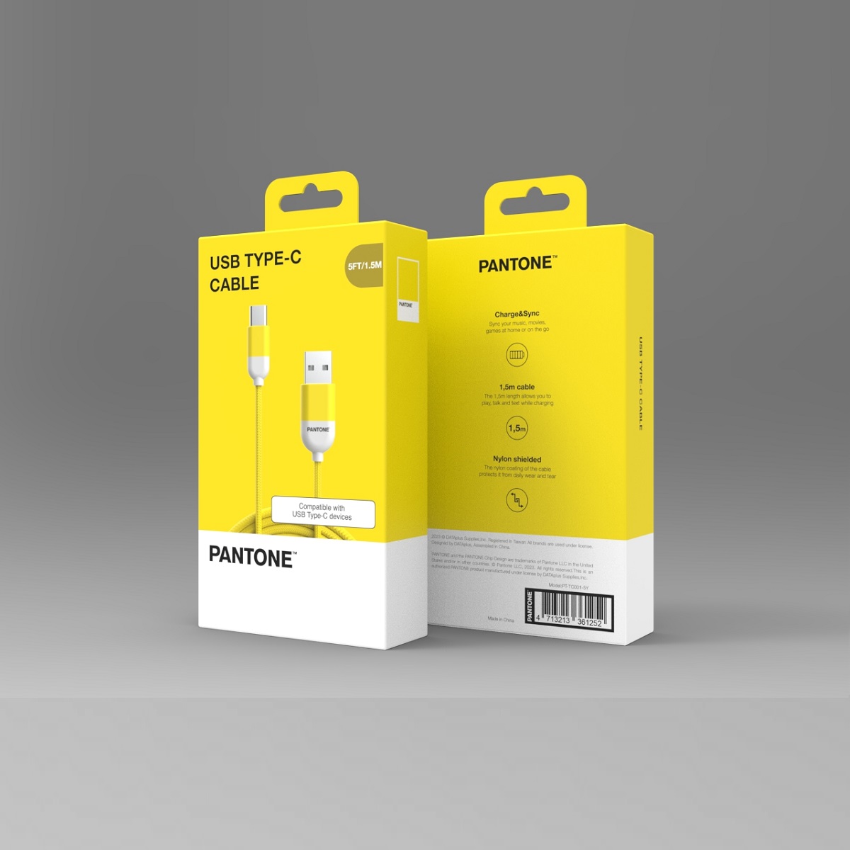 PANTONE kabel USB - USB-C 1,5m 2,4A PT-TC001-5 Yellow 102C / 2