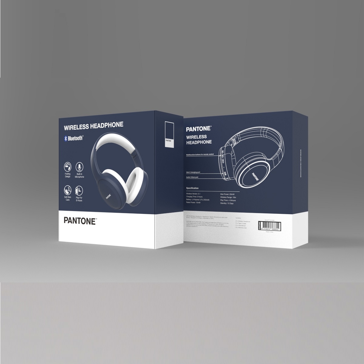 PANTONE s�uchawki Bluetooth PT-WH008 Navy 2380C nauszne / 2