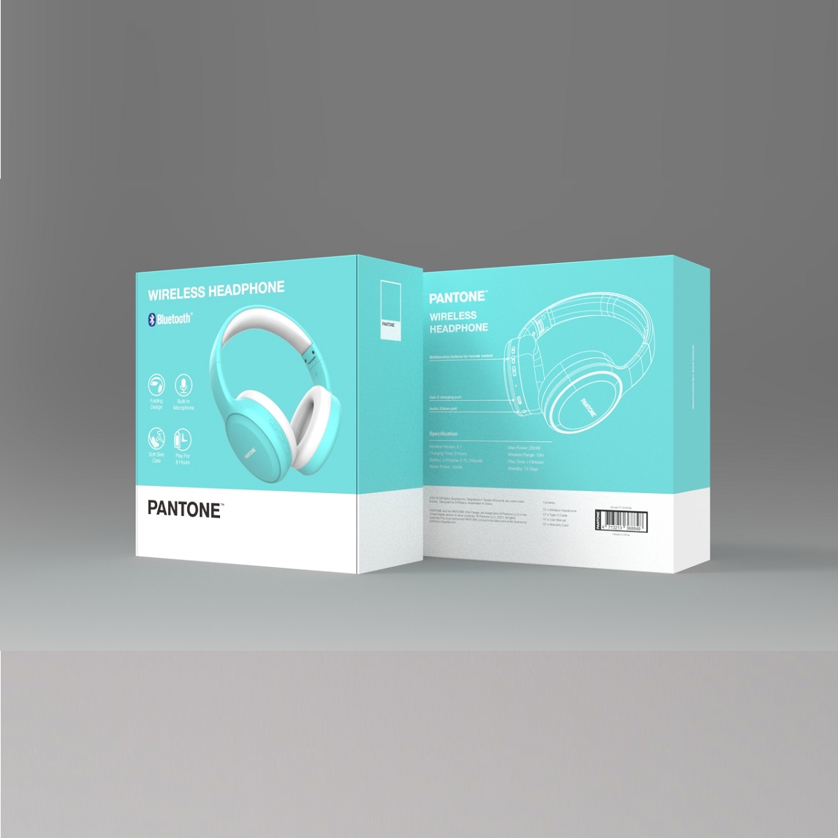 PANTONE s�uchawki Bluetooth PT-WH008 Teal 3242C nauszne / 2