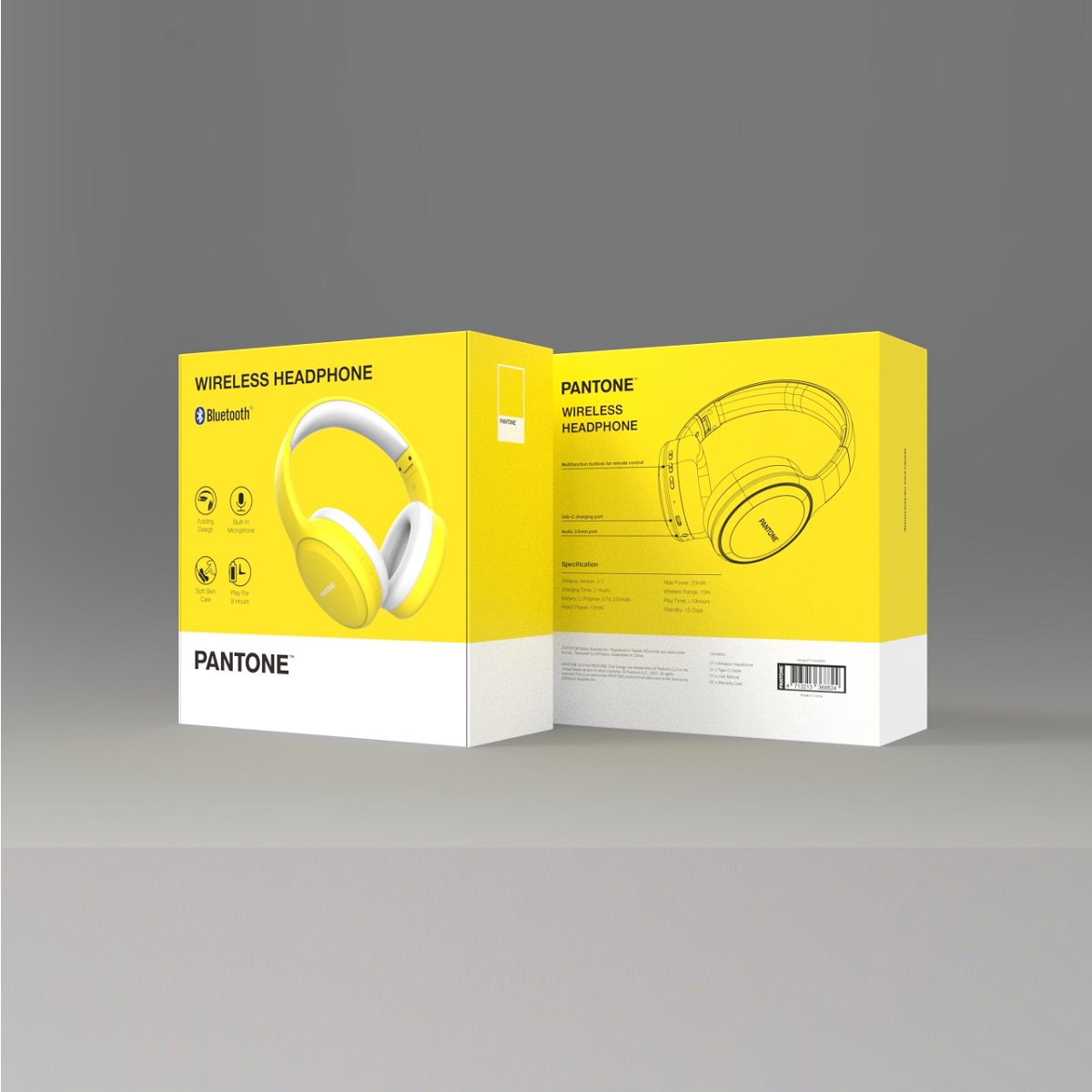PANTONE s�uchawki Bluetooth PT-WH008 Yellow 102C nauszne / 2