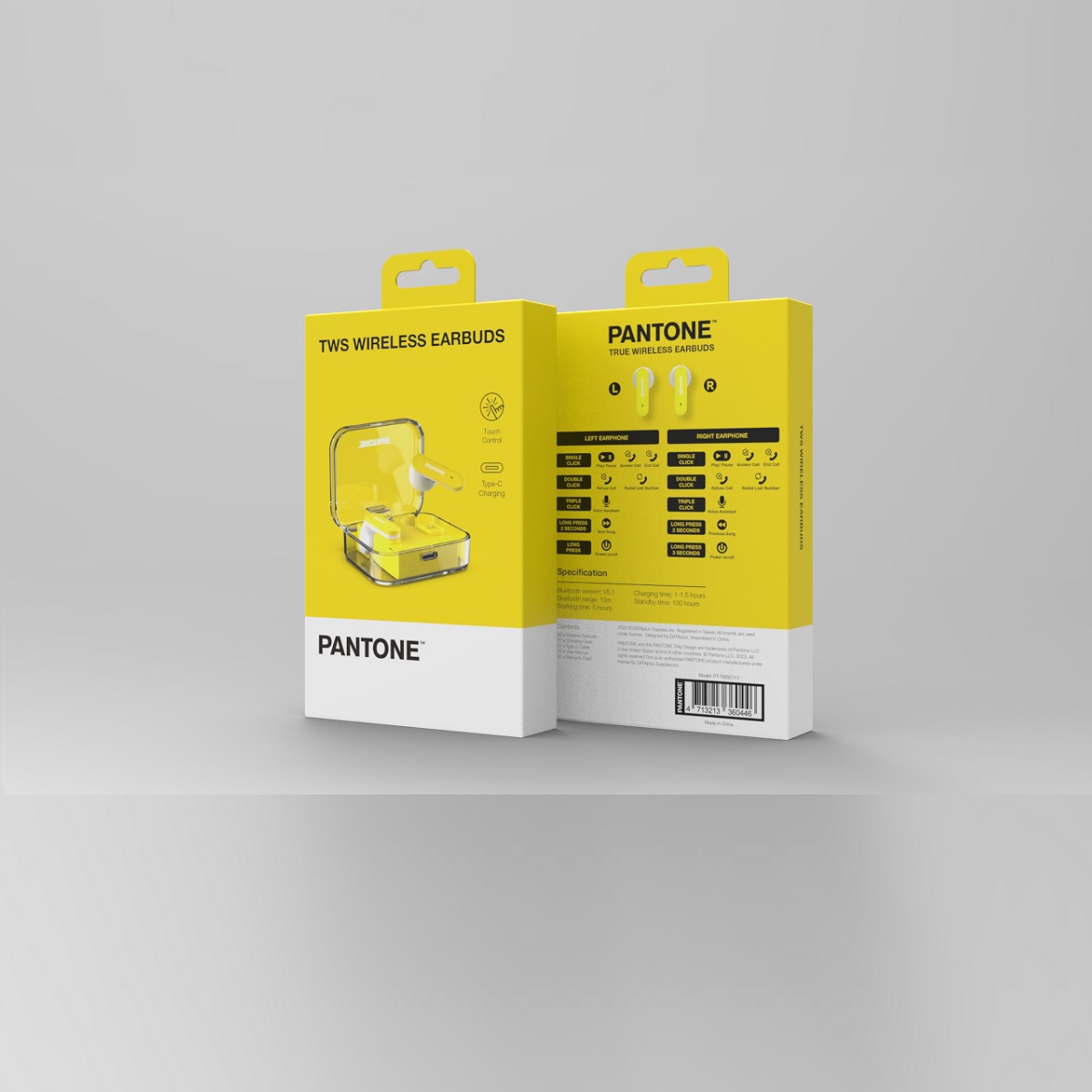 PANTONE suchawki Bluetooth TWS PT-TWS011 Yellow 102C / 5