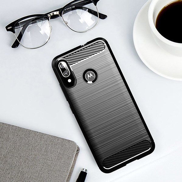 Pokrowiec Carbon Case czarny Motorola Moto E6 Plus / 10