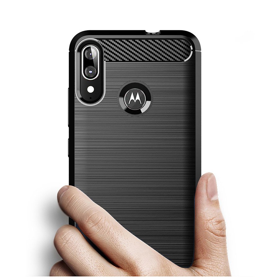 Pokrowiec Carbon Case czarny Motorola Moto E6 Plus / 2