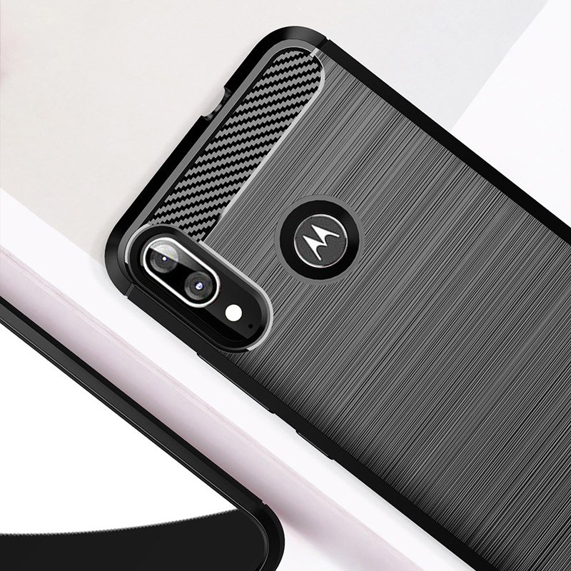 Pokrowiec Carbon Case czarny Motorola Moto E6 Plus / 5
