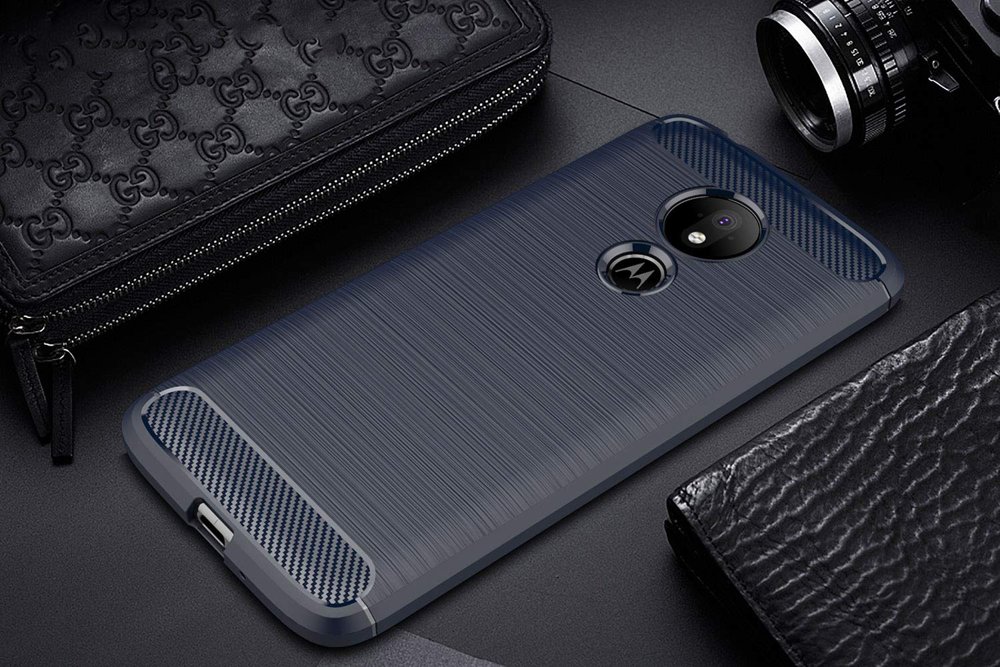 Pokrowiec Carbon Case niebieski Motorola Moto G7 Power / 5