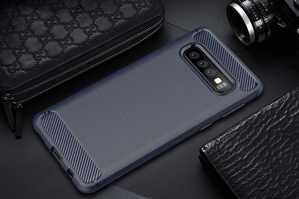 Pokrowiec Carbon Case niebieski Samsung Galaxy S10 Plus / 5