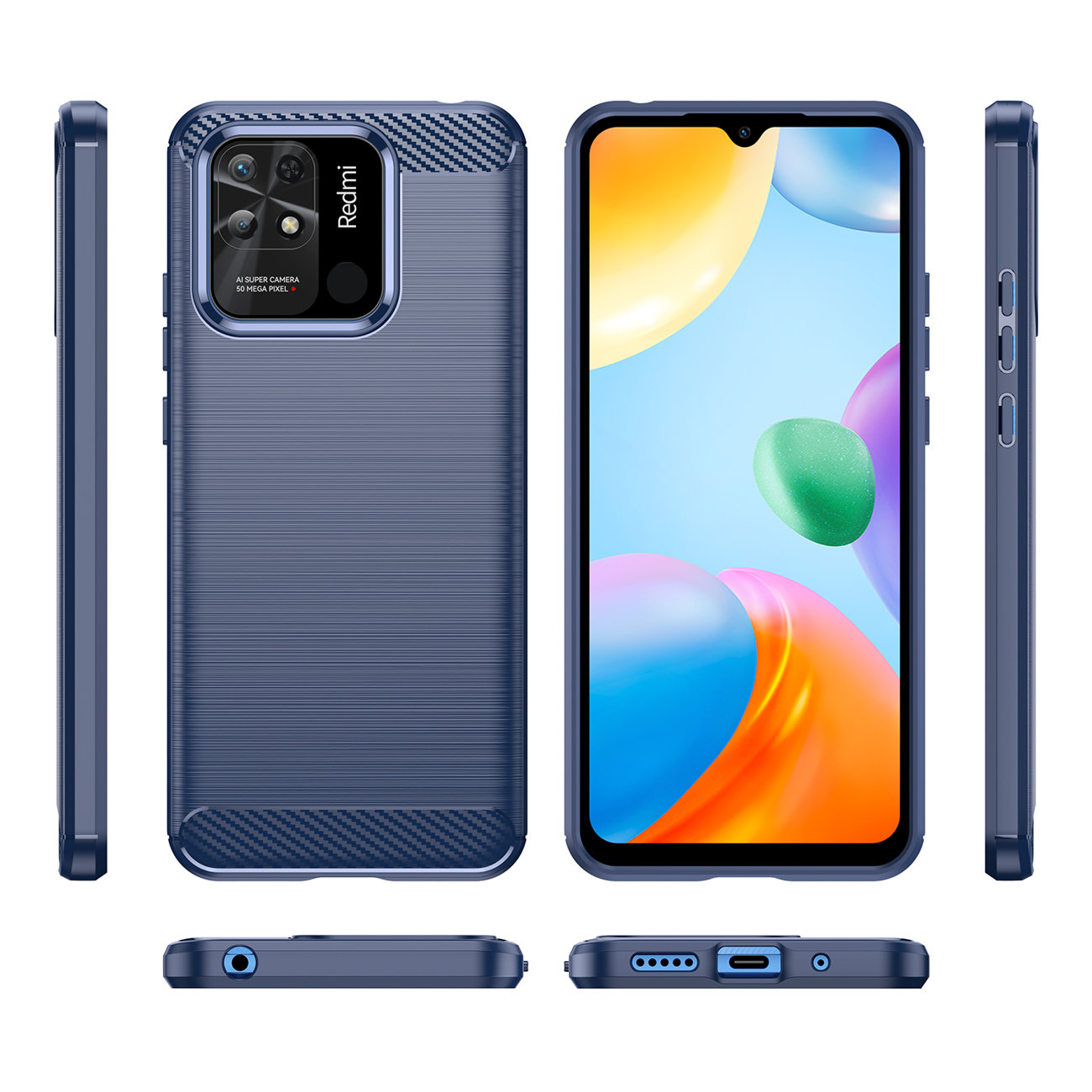 Pokrowiec Carbon Case niebieski Xiaomi Redmi 10C / 2