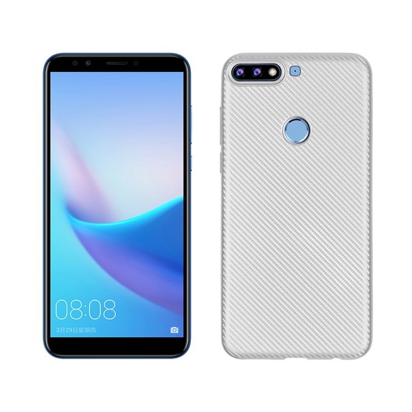 Pokrowiec Carbon Fiber srebrny Huawei Y7 (2018) Pokrowiec Carbon Fiber srebrny Huawei Y7 (2018)