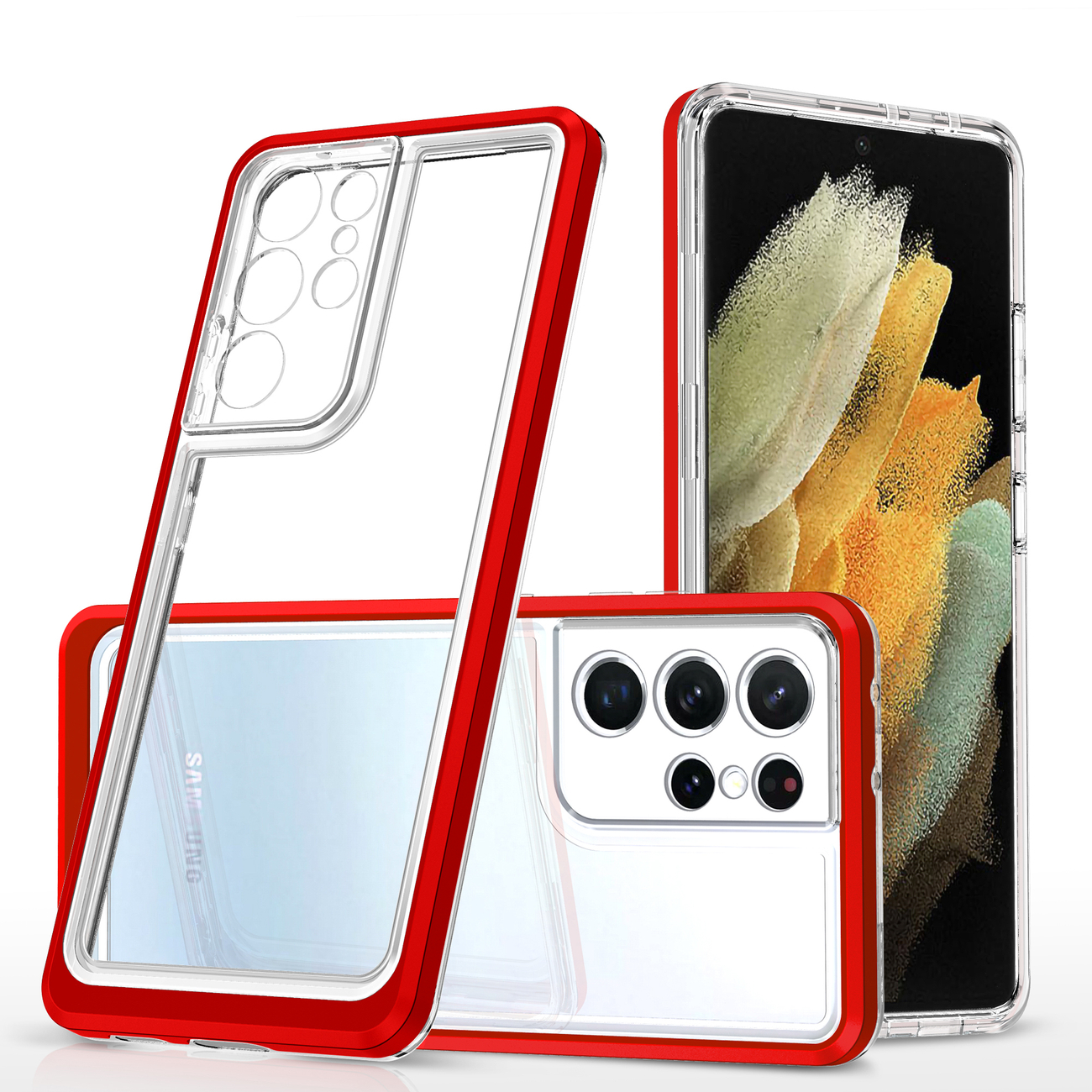 Pokrowiec Clear 3w1 czerwony Samsung Galaxy S21 Ultra 5G