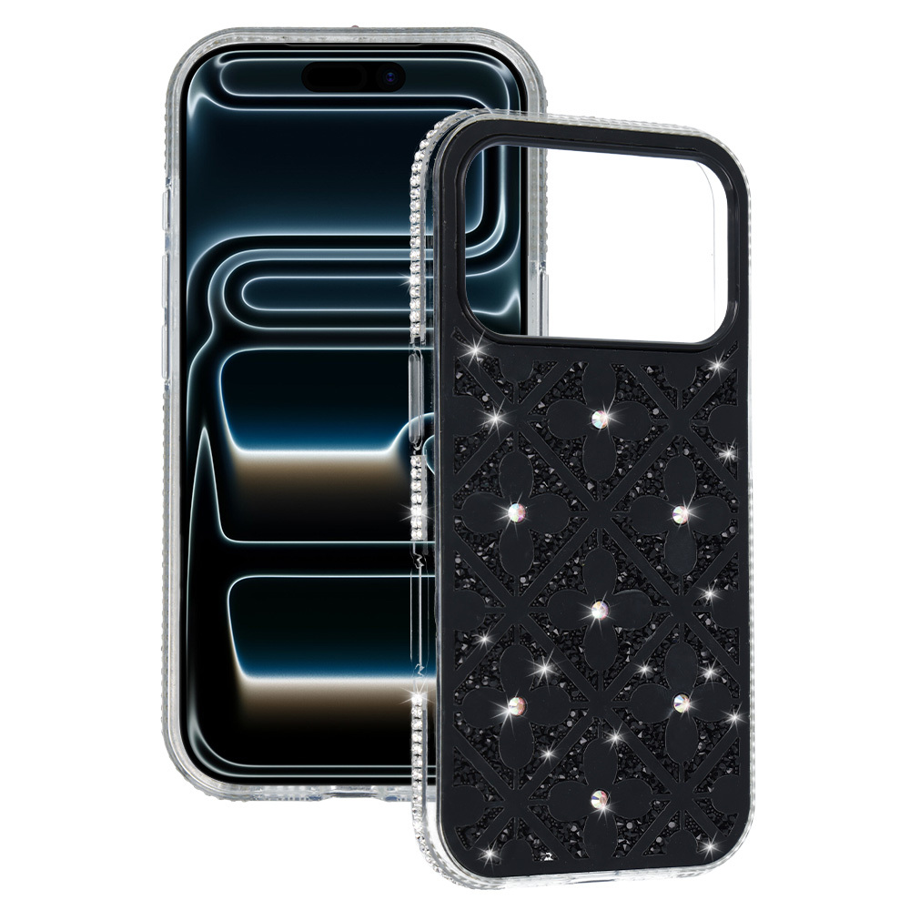 Pokrowiec etui z kryszta�kami Flower Case czarny Samsung Galaxy S26 Plus