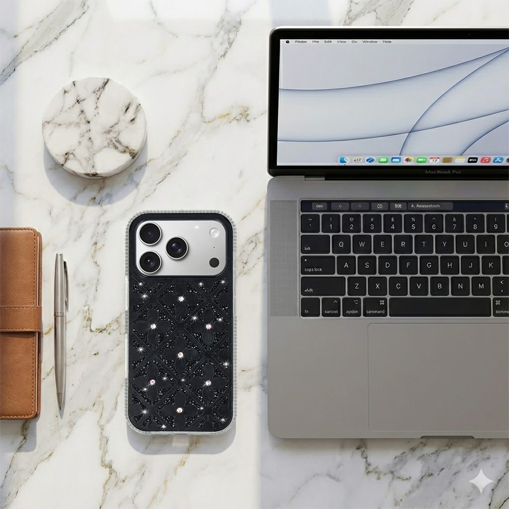 Pokrowiec etui z kryszta�kami Flower Case czarny Samsung Galaxy S26 Plus / 6