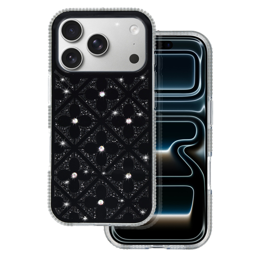 Pokrowiec etui z kryszta�kami Flower Case czarny Samsung Galaxy S26 / 2