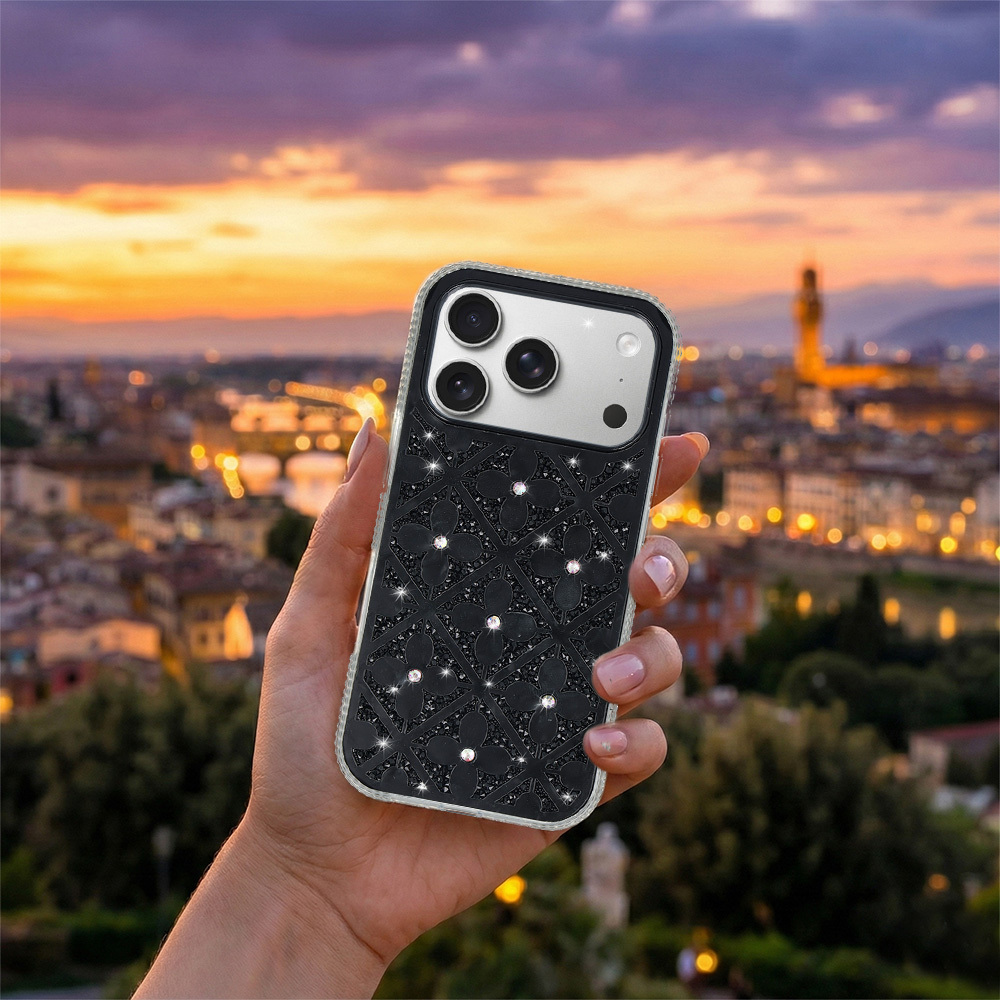 Pokrowiec etui z kryształkami Flower Case czarny Samsung Galaxy S26 Ultra / 7 Pokrowiec etui z kryształkami Flower Case czarny Samsung Galaxy S26 Ultra / 7